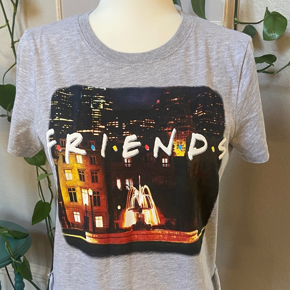 2/$15 Sale* Gray FRIENDS Graphic T-Shirt, Raw Hem, Slightly Cropped, size M